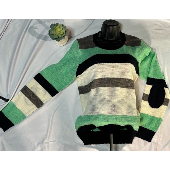 Madewell Wallace Thin Knit Heart Elbow Patches Sweater Top Sz L Wool Blend - Picture 2 of 5